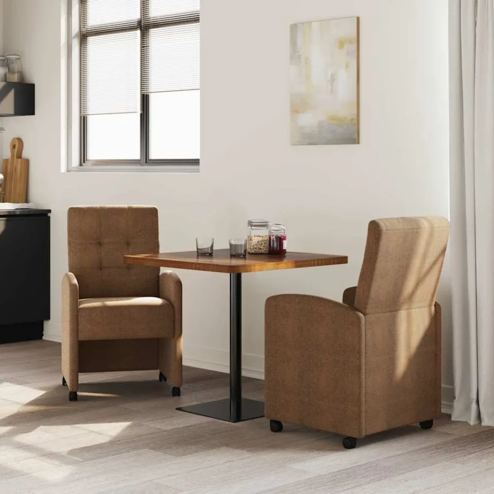 vidaXL Eetkamerstoelen met Wieltjes 2 st Faux suede leer Bruin, foto 3