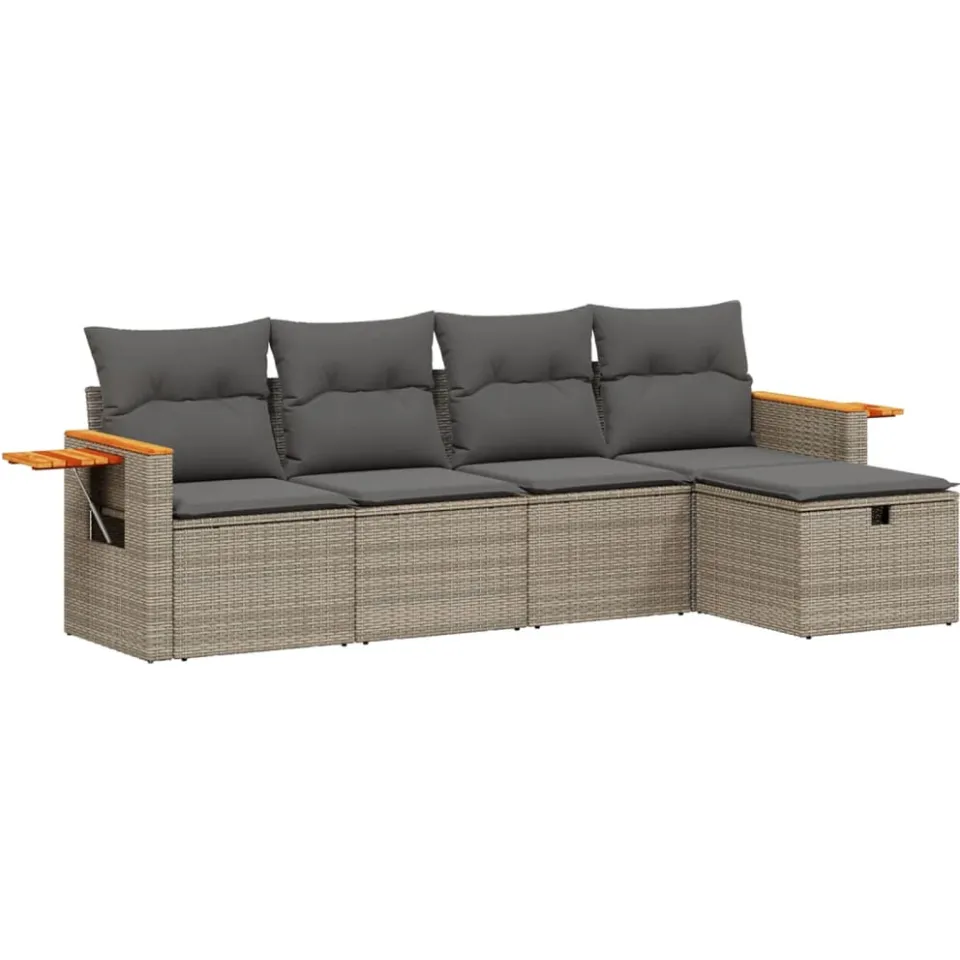 vidaXL 5-delige Loungeset met kussens poly rattan grijs, foto 3