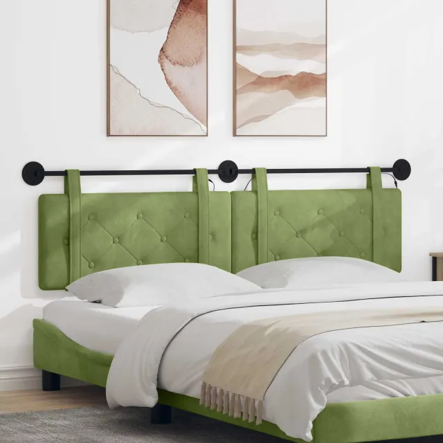 vidaXL Hangend hoofdbord Met LED-verlichting Lichtgroen Fluweel