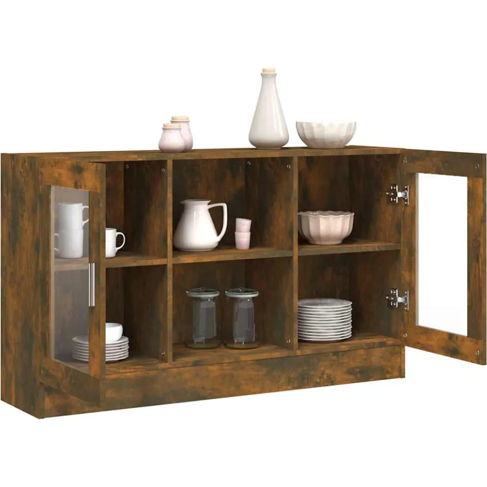 vidaXL Vitrinekast 120x30,5x70 cm bewerkt hout gerookt eikenkleurig, foto 4