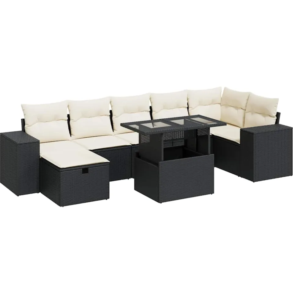 vidaXL 5-delige Loungeset met kussens poly rattan zwart, foto 3