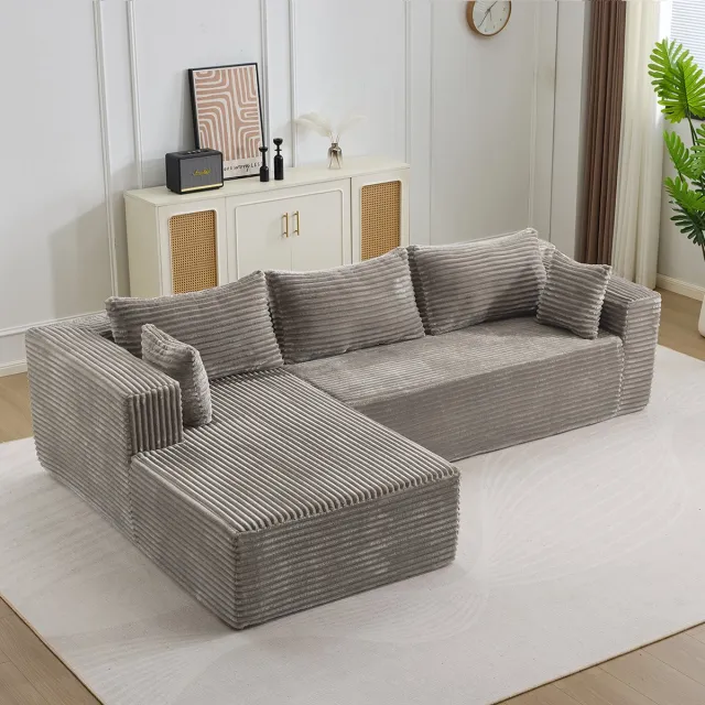 MIVRAY Hoekbank 279 Bij 179 Bij 83 cm - Modulaire L Vorm Met Chaise Longue En Diepe Zitting - Voor Woonkamer En Appartement - Ribfluweel Grijs
