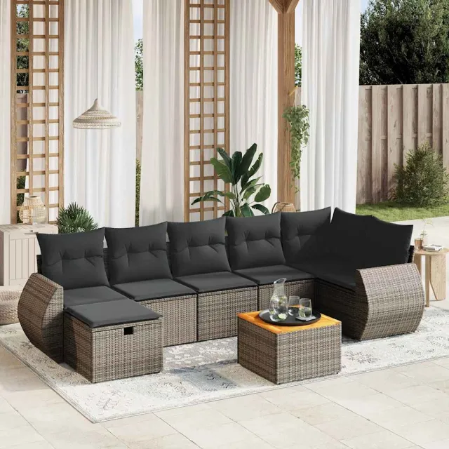 vidaXL 8-delige Loungeset met kussens poly rattan grijs, foto 2