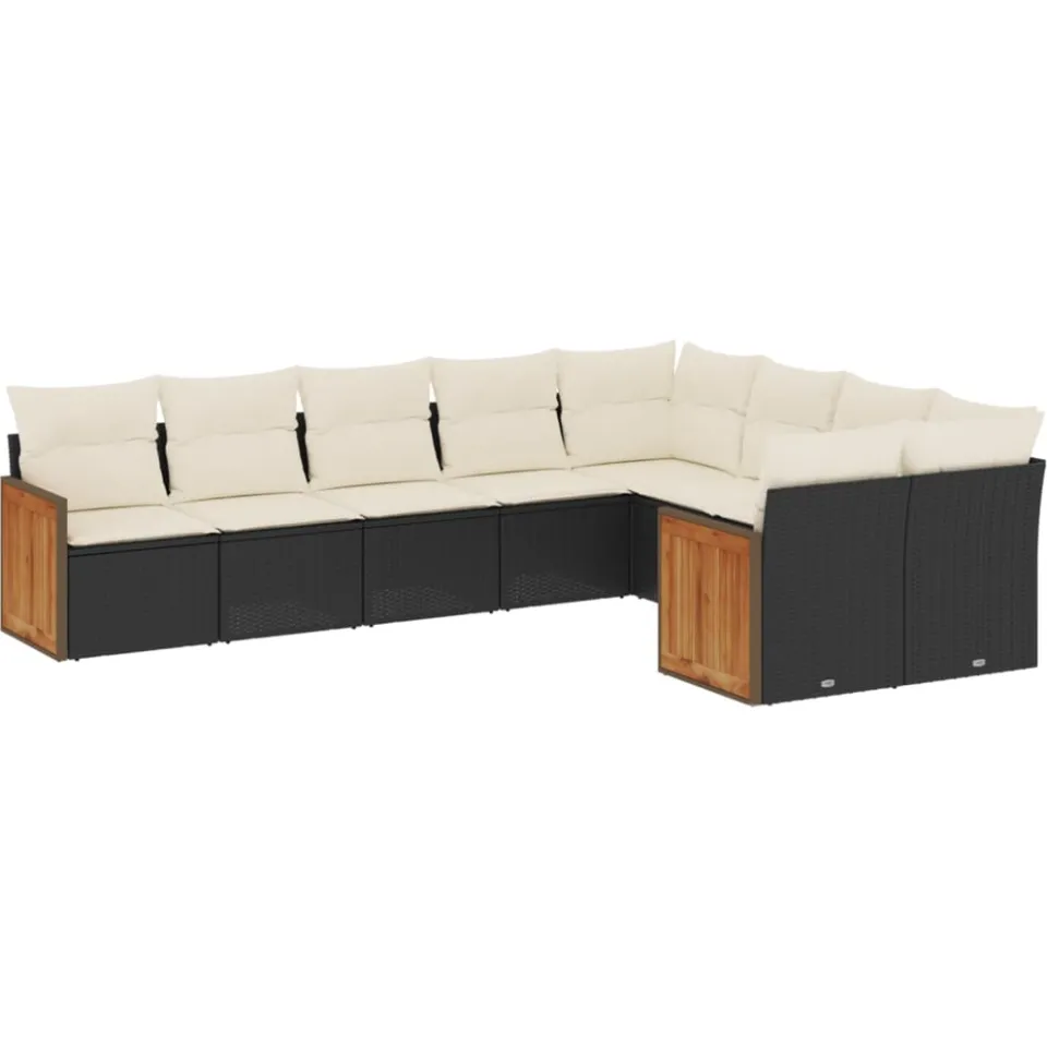 vidaXL 9-delige Loungeset met kussens poly rattan zwart, foto 3