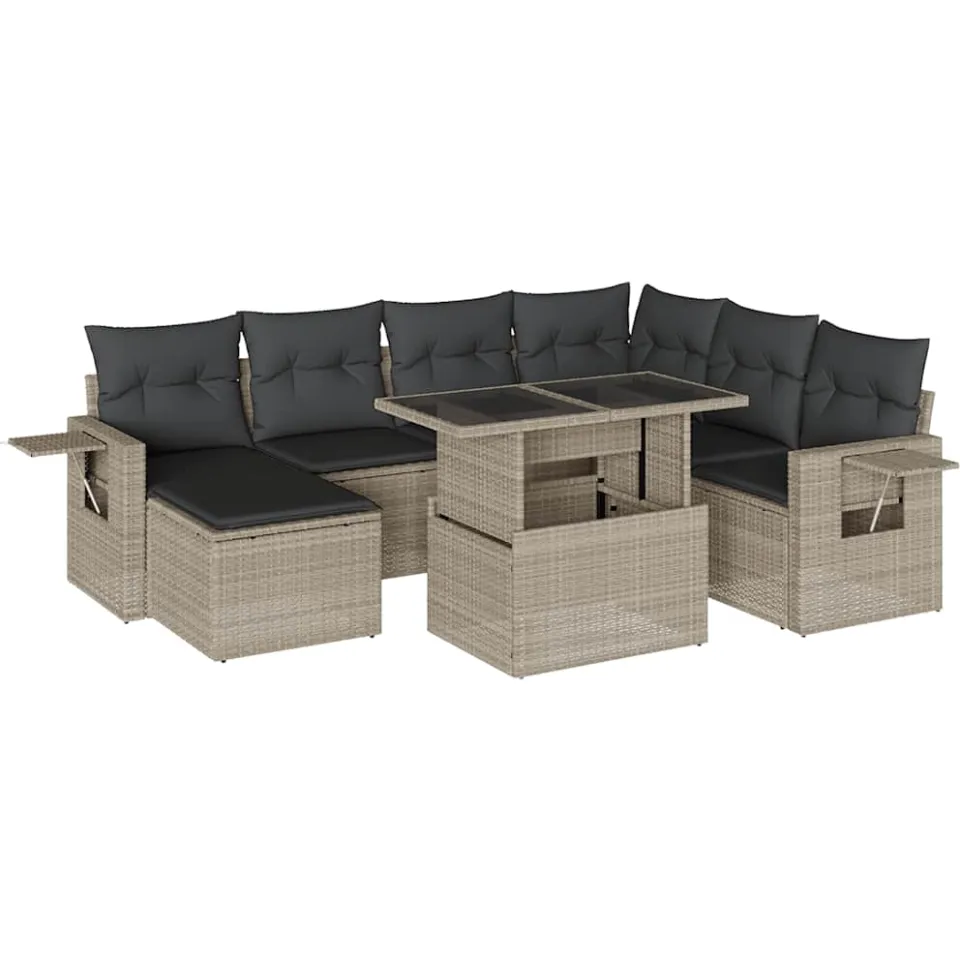 vidaXL 8-delige Loungeset met kussens poly rattan lichtgrijs grijs