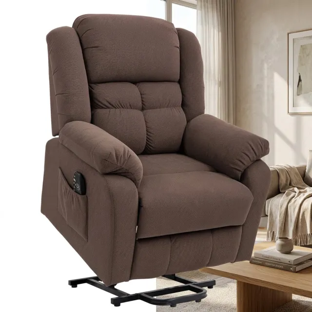 GranMaison Massagestoel - Relaxfauteuil - Zetel - Sta op stoel elektrisch - Stof - 1 persoons - Met armleuning - Zeer comfortabel - Elektrisch - Donkerbruin