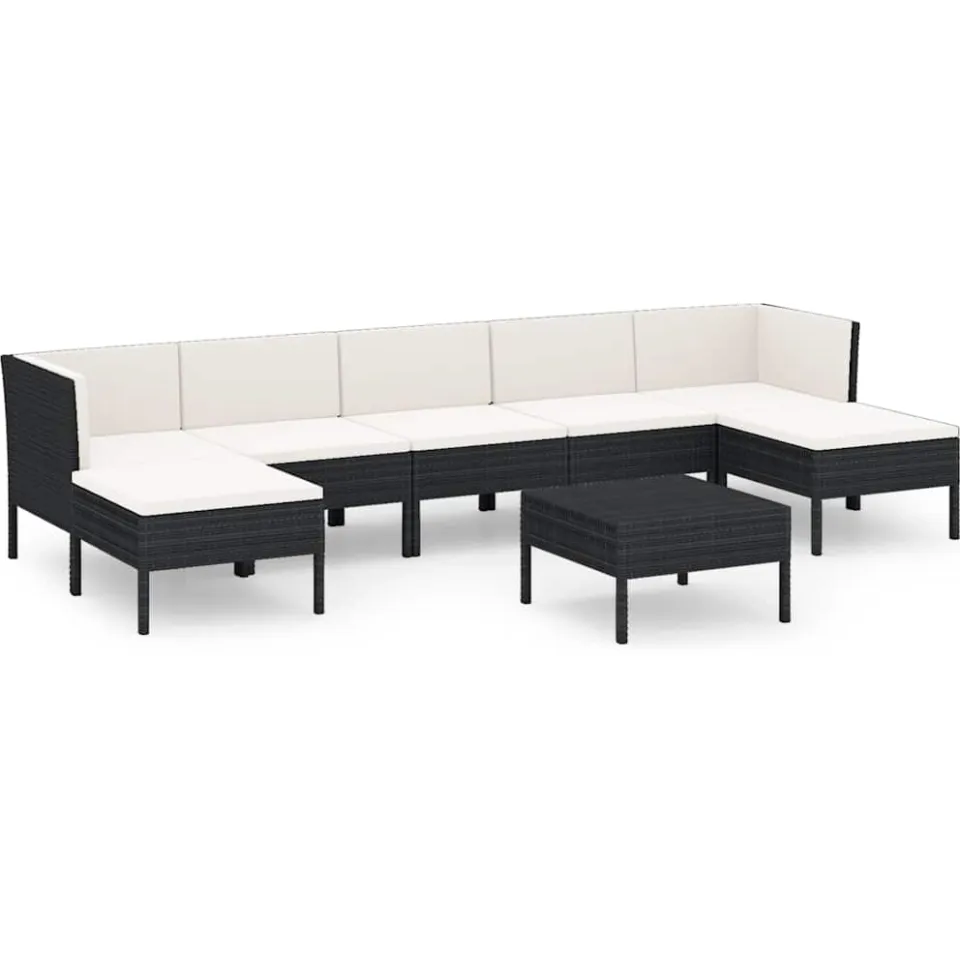 vidaXL 8-delige Loungeset met kussens poly rattan zwart, foto 3