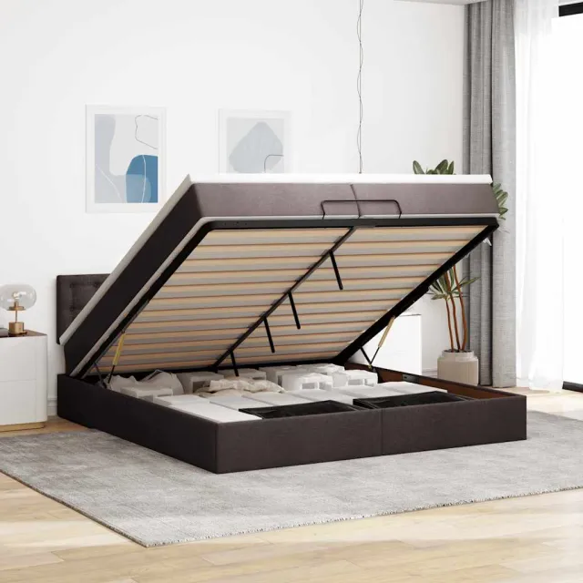 vidaXL Ottoman bed met matrassen en LED's 200x200cm stof donkerbruin bruin