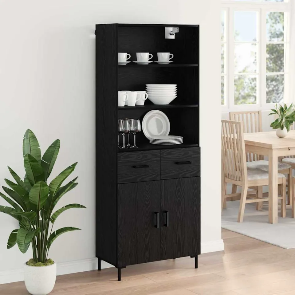 vidaXL Hoge kast Zwart Eiken 69,5 x 34 x 180 cm Bewerkt hout, foto 4