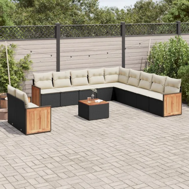 vidaXL 12-delige Loungeset met kussens poly rattan zwart, foto 2
