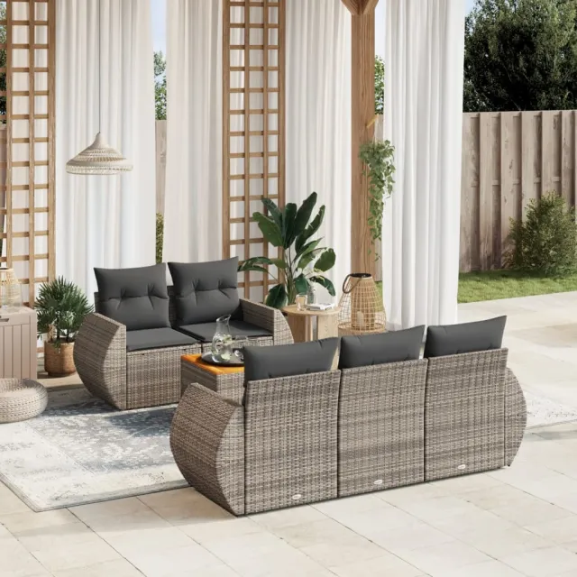 vidaXL 6-delige Loungeset met kussens poly rattan grijs, foto 2