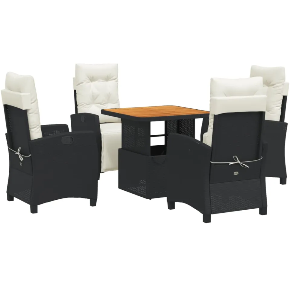 vidaXL 5-delige Tuinset met kussens poly rattan zwart, foto 3