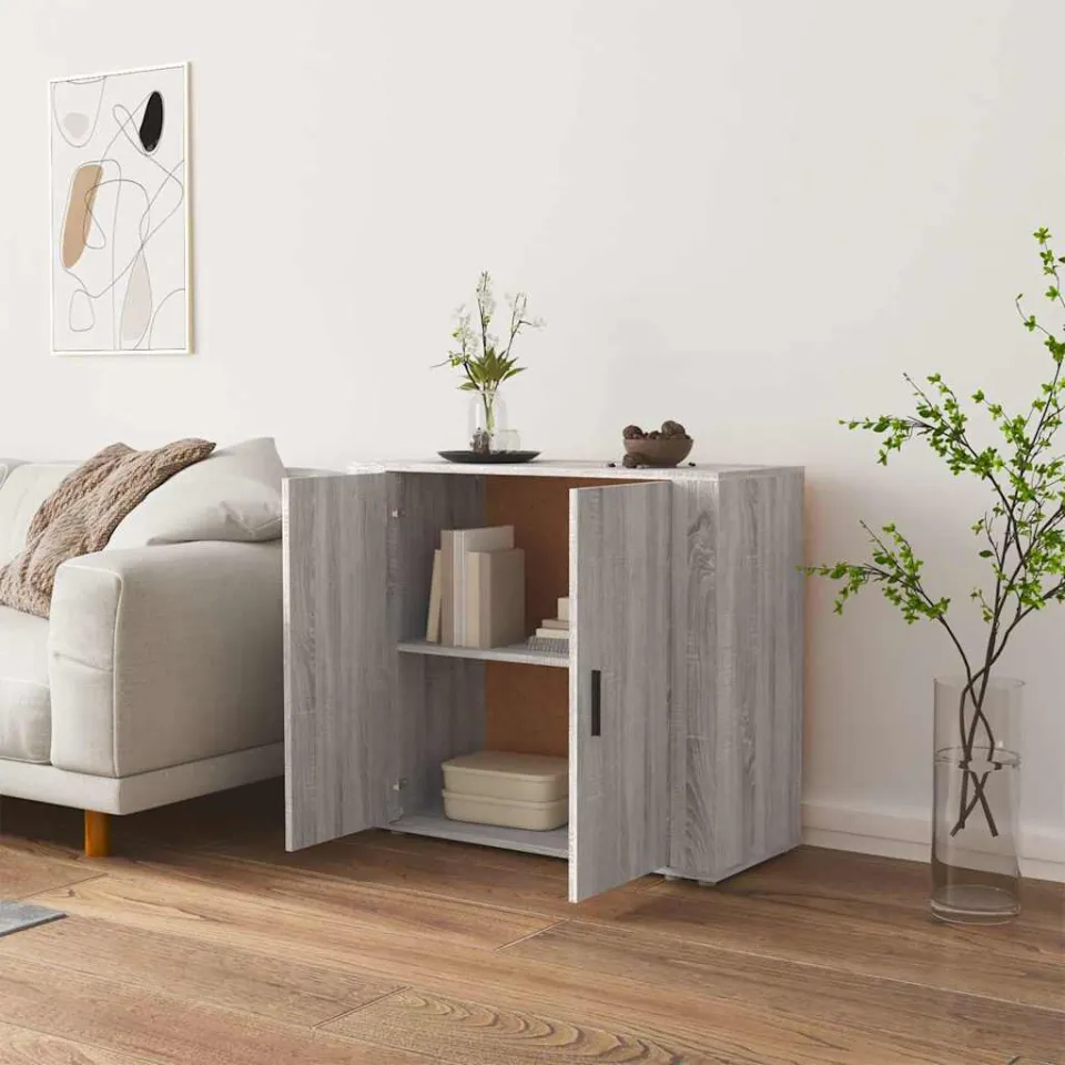 vidaXL Dressoir 80x33x70 cm bewerkt hout grijs sonoma eikenkleurig, foto 3