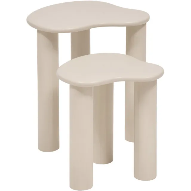 MISOU Bijzettafel - set van 2 - Salontafel - Koffietafel - Tafeltje - Banktafel - 45x45x50cm - Pine - Hout - ASTRA Beige
