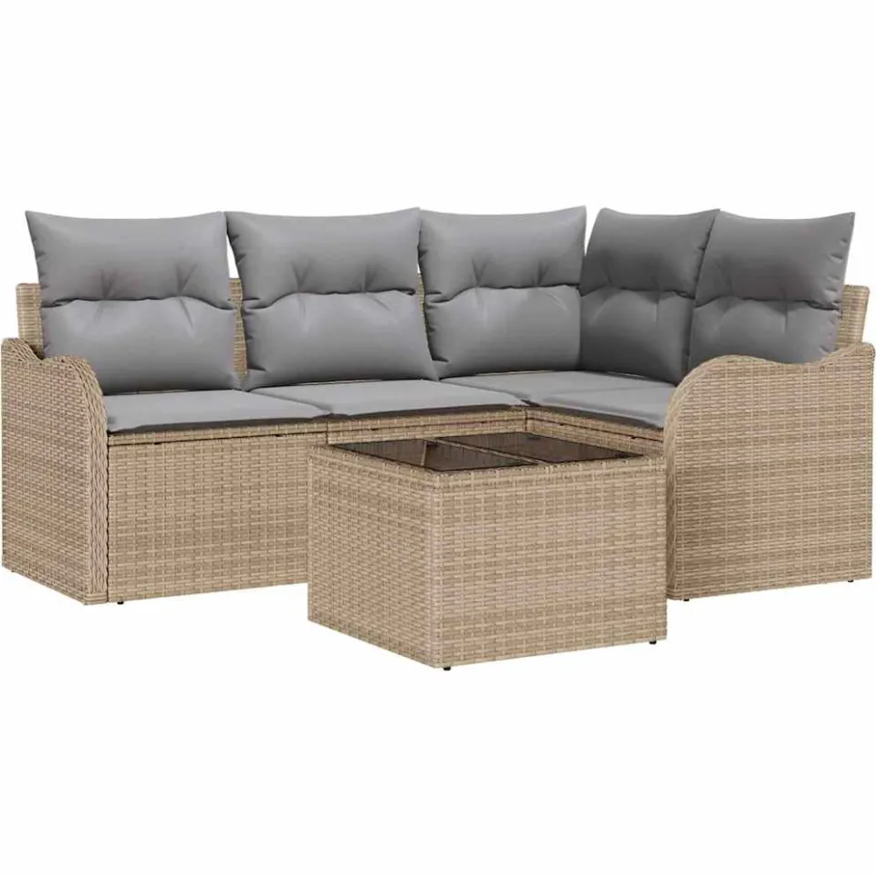 vidaXL Tuin Sofa Set 5 st Zwart poly rattan Beige