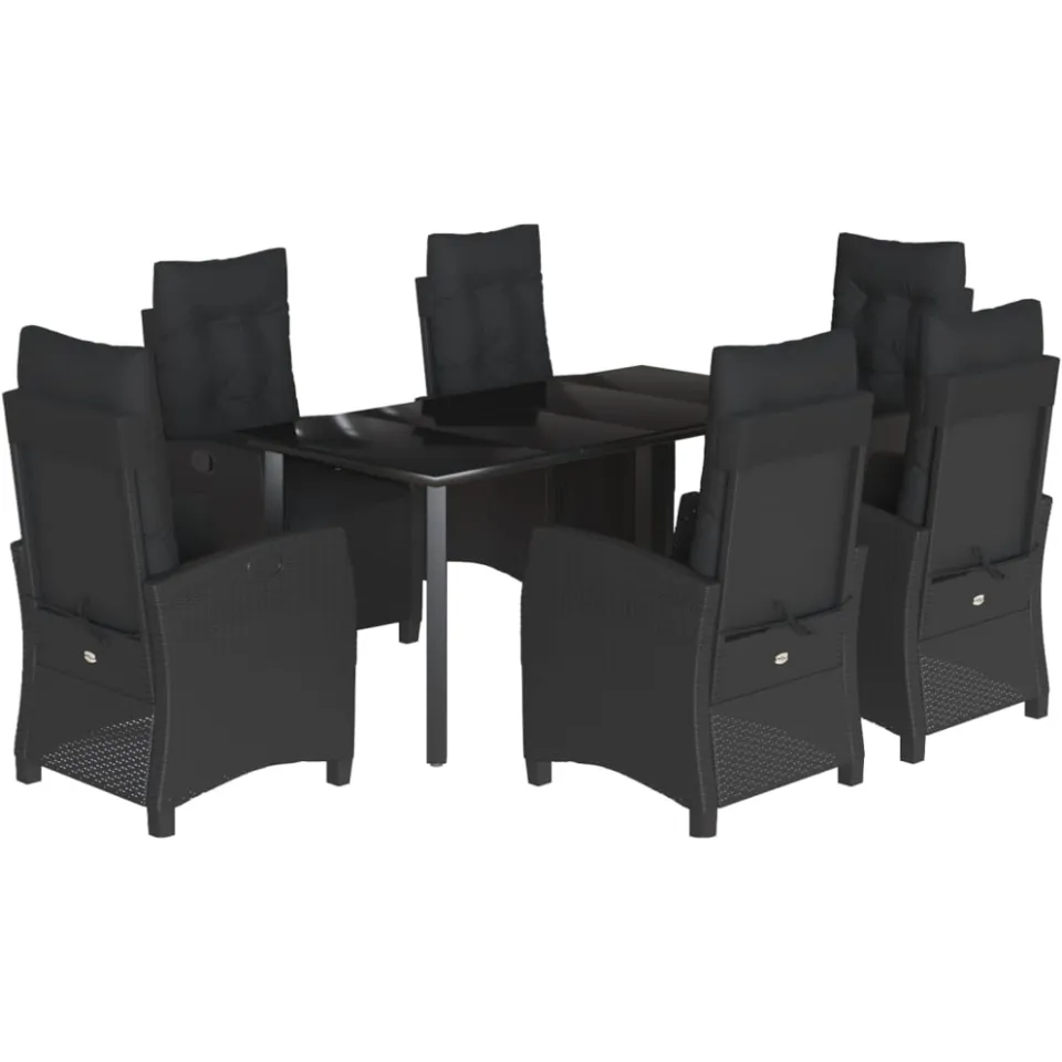 vidaXL 7-delige Tuinset met kussens poly rattan zwart