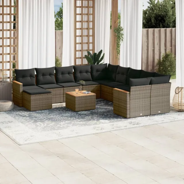 vidaXL 12-delige Loungeset met kussens poly rattan grijs, foto 2