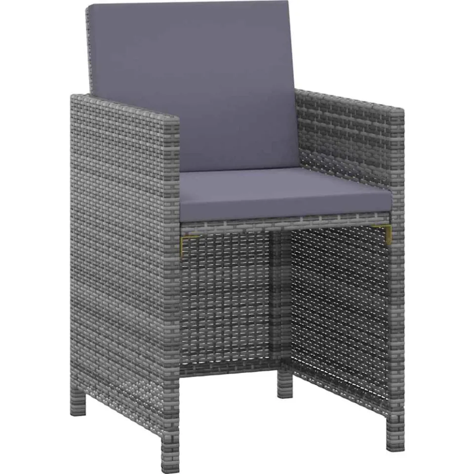 vidaXL 3-delige Tuinset met kussens poly rattan grijs