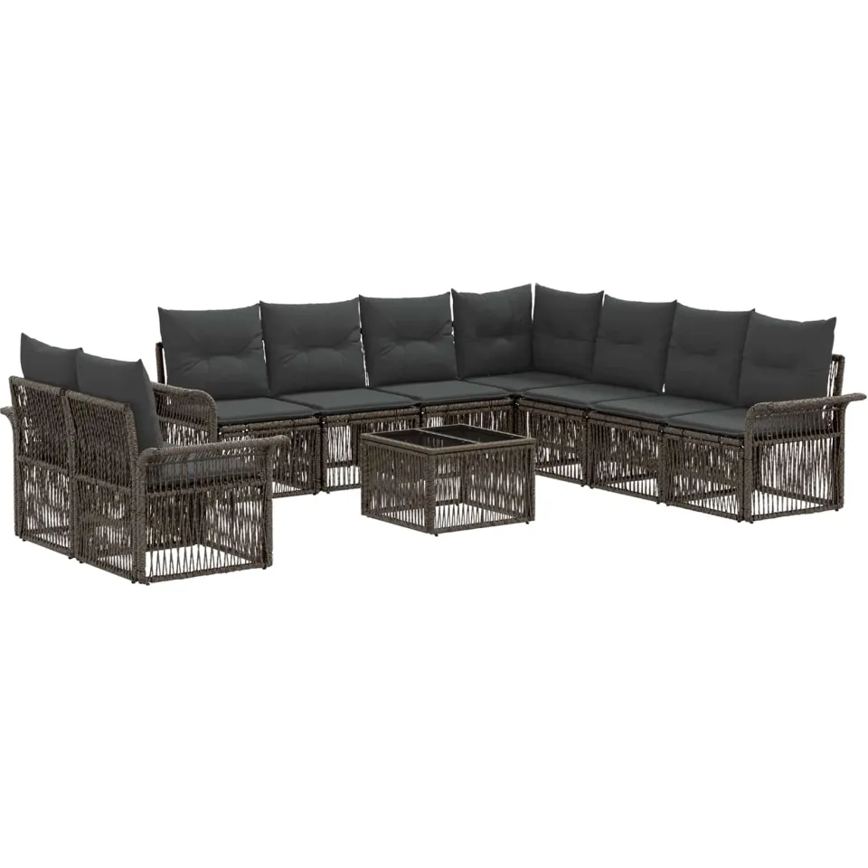 vidaXL Tuinbankenset 10 st 9-zits Grijs poly rattan, foto 3