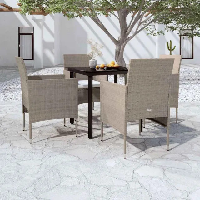 vidaXL 5-delige Tuinset met kussens beige en zwart, foto 2
