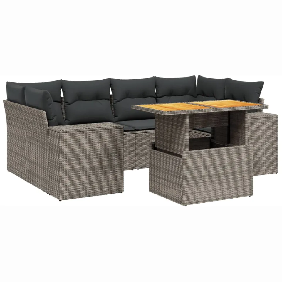 vidaXL 7-delige Loungeset met kussens poly rattan grijs, foto 3