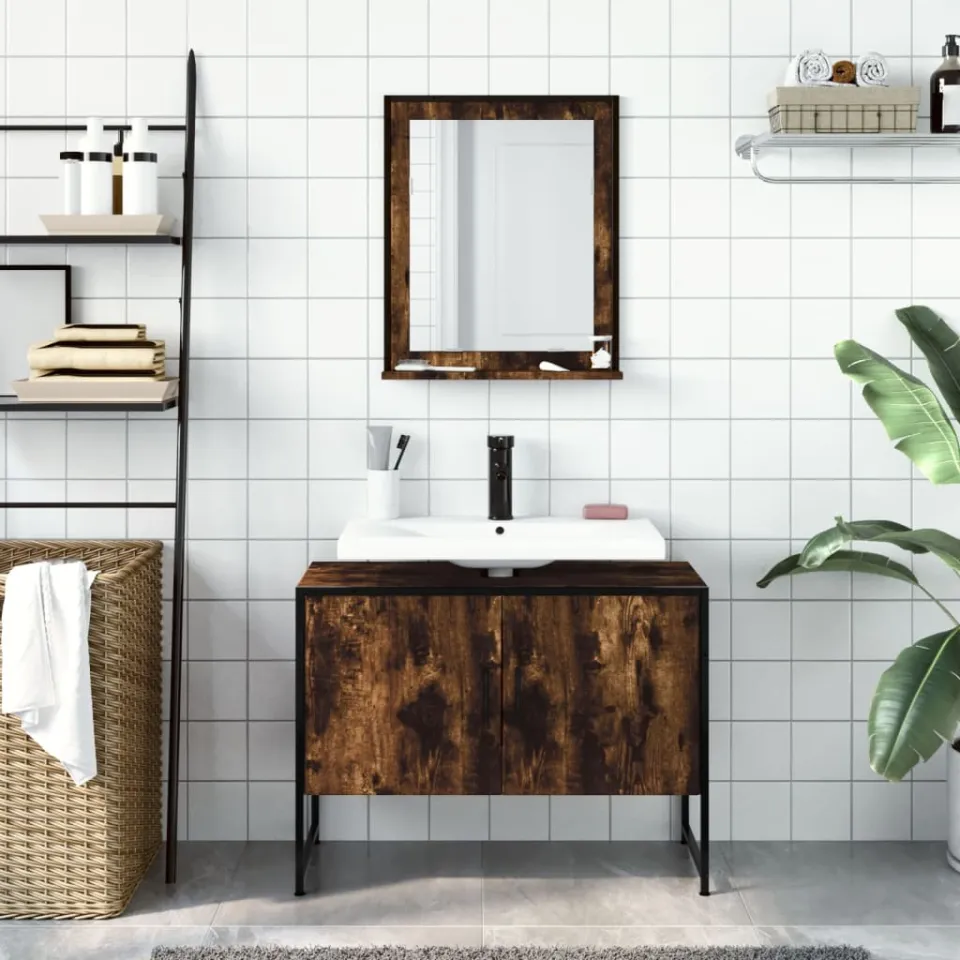 vidaXL 2-delige Badkamermeubelset bewerkt hout gerookt eikenkleurig, foto 2