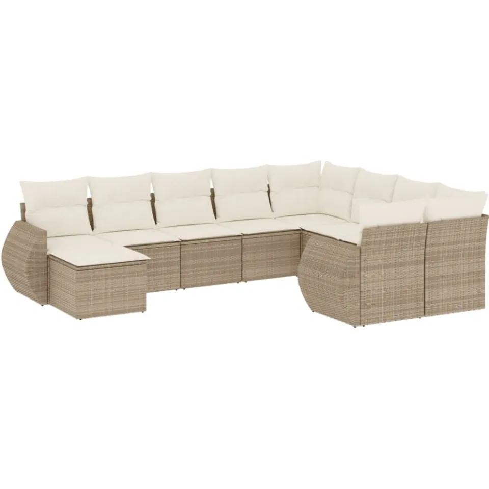 vidaXL 10-delige Loungeset met kussens poly rattan beige