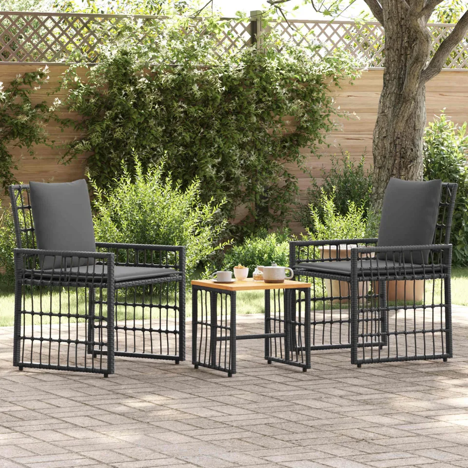 vidaXL Buitenmeubelset 3 st Zwart en Donkergrijs Staal en Poly Rattan, foto 3