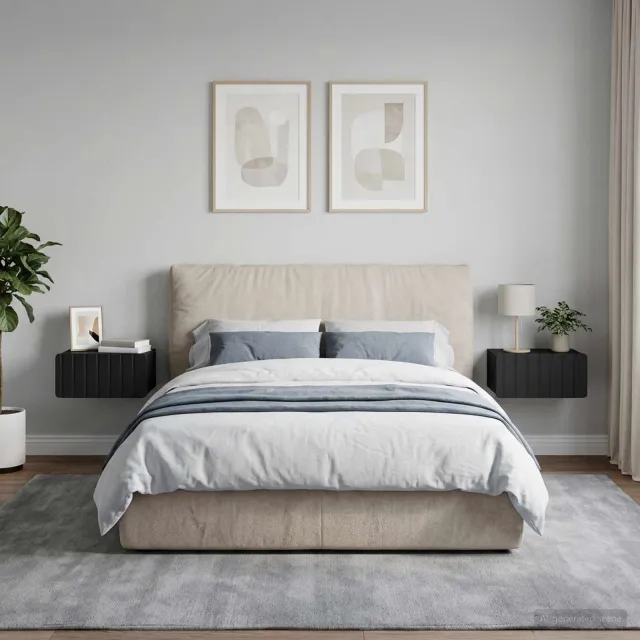 vidaXL Wandbeugel Bedkast 2 st Zwart 49 x 34,5 x 24 cm Bewerkt hout, foto 2
