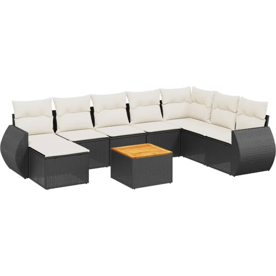 vidaXL 9-delige Loungeset met kussens poly rattan zwart, foto 3