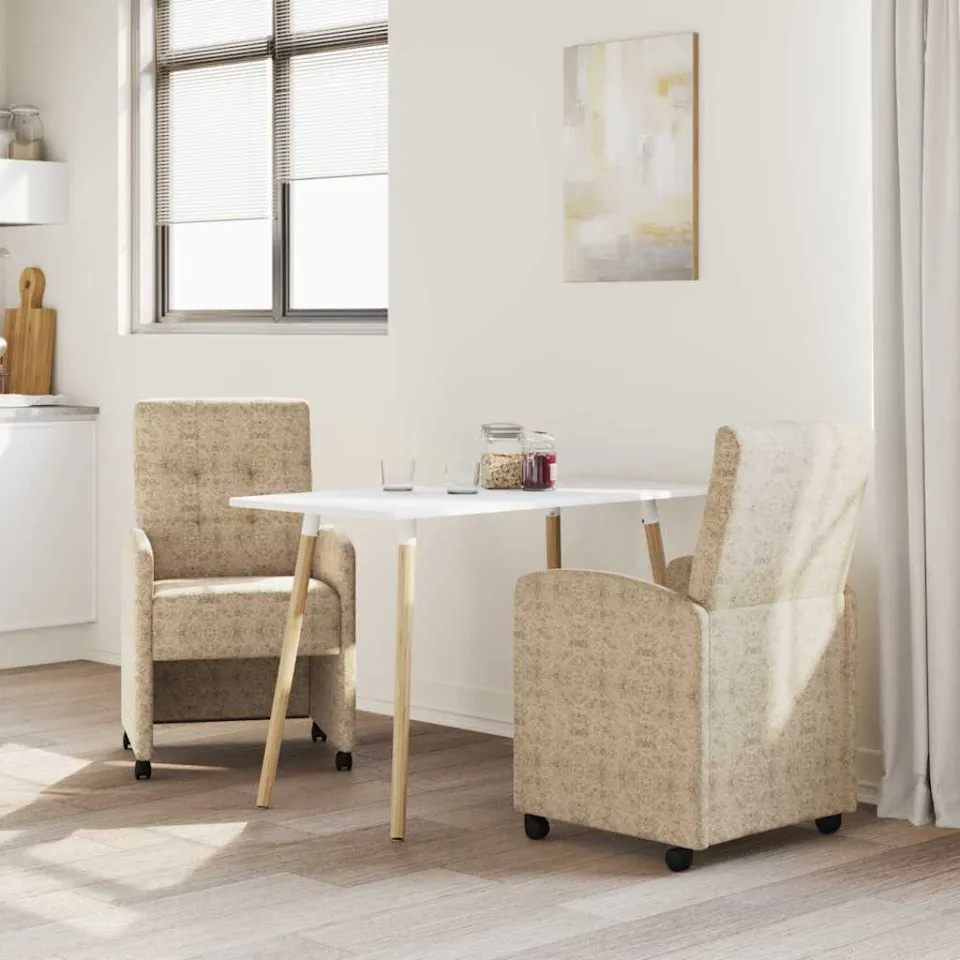 vidaXL Eetkamerstoelen met Wieltjes 2 st Faux suede leer Lichtgrijs, foto 2