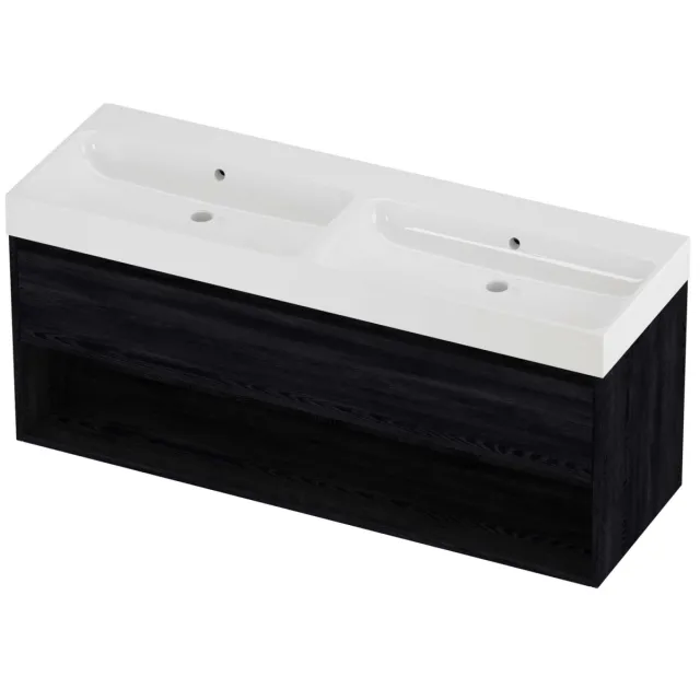 Proline Podium Badmeubelset Polystone Loft Met Schap 140x46x62 cm Glans Wit Black Oak Eiken