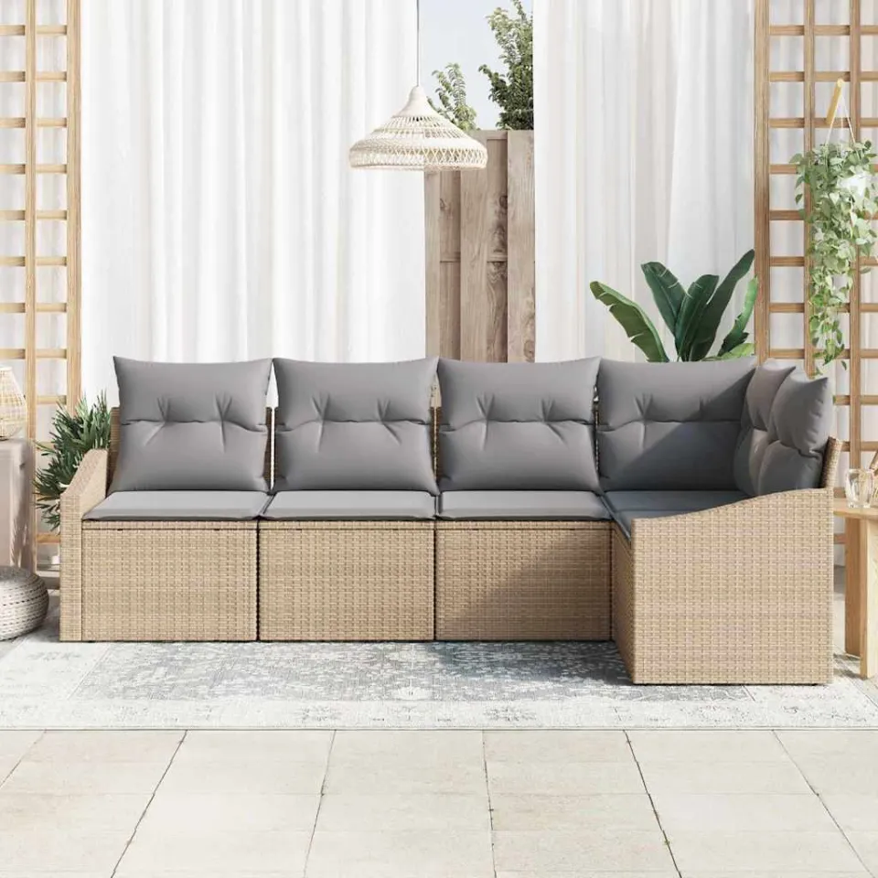 vidaXL Bankstel 5 st Beige poly rattan, foto 3
