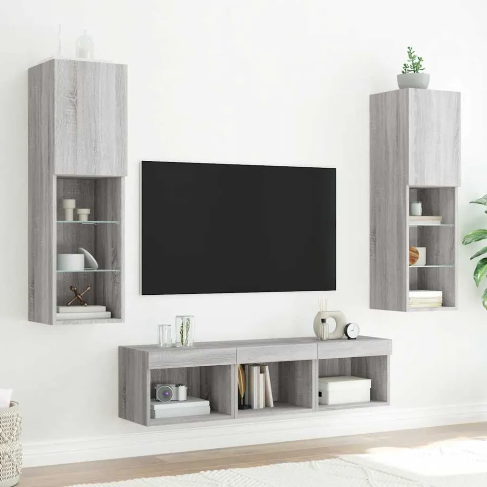 vidaXL 5-delige Tv-wandmeubelset met LED grijs sonoma eikenkleurig, foto 3