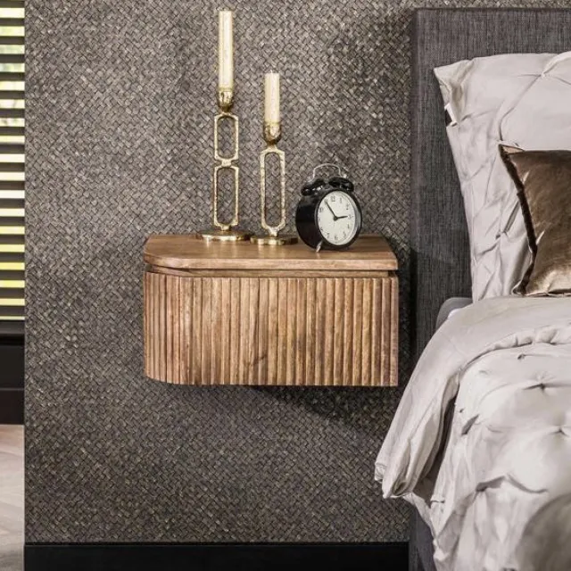 PS-Collection Wave Set van 2 Afgeronde Nachtkastjes - 40x35x20cm - Zandkleur - Mangohout - nachtkast, nachtkastje, nachtkastjes, nachtkastjes industrieel, nachtkastje hout, nachtkastjes modern, nachtkastje zwevend Bruin