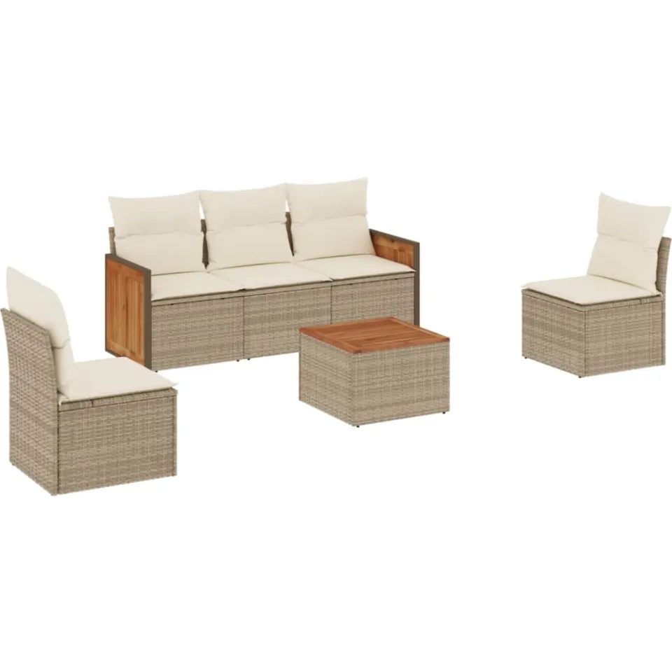 vidaXL 6-delige Loungeset met kussens poly rattan beige, foto 3