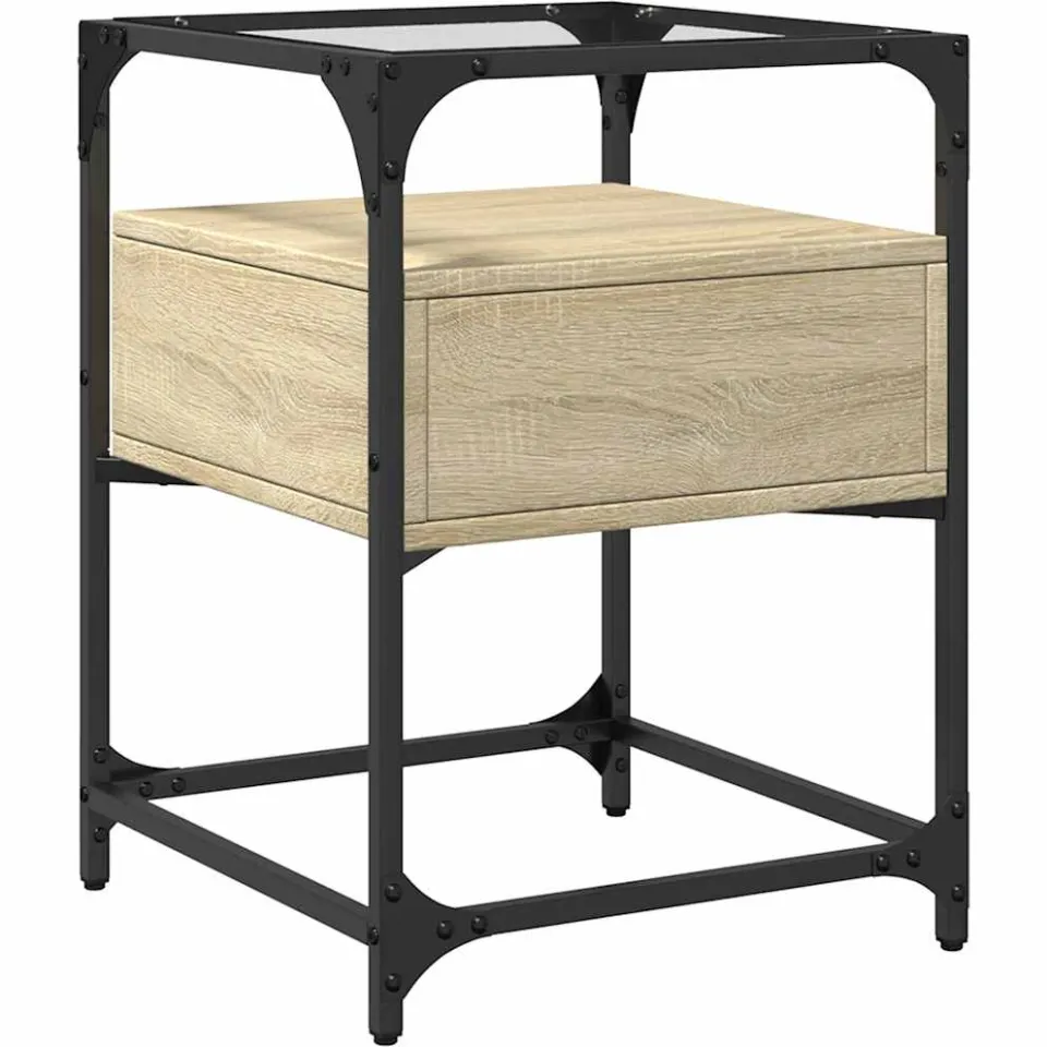 vidaXL Nachtkastje 40x40x55 cm bewerkt hout sonoma eikenkleurig, foto 4