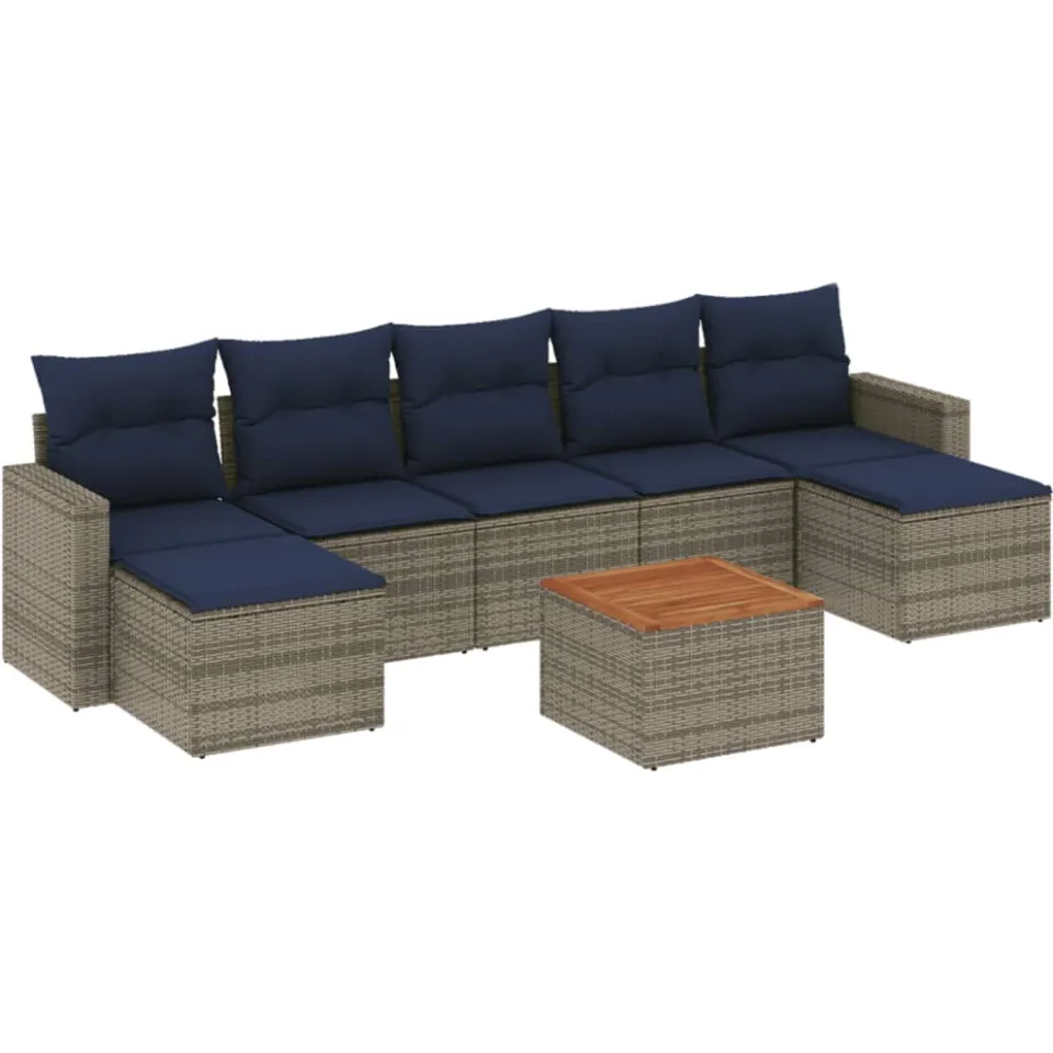 vidaXL 8-delige tuinbankset met kussens, grijs polyrotan, foto 3