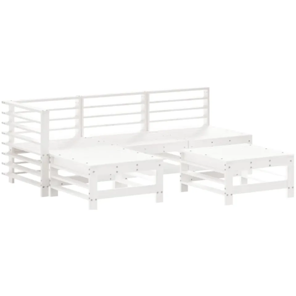 vidaXL 5-delige Loungeset met kussens massief hout wit