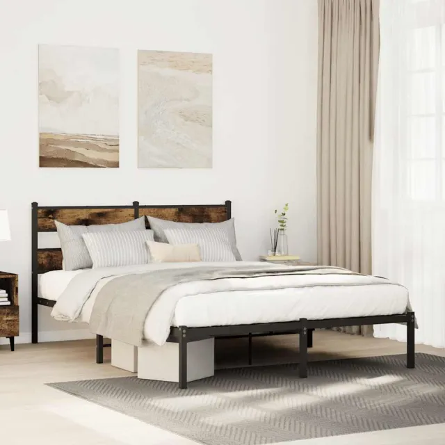 vidaXL Bedframe zonder matras metaal gerookt eikenkleurig 150x200 cm