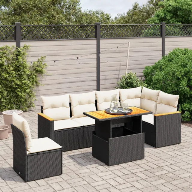 vidaXL 7-delige Loungeset met kussens poly rattan zwart, foto 2