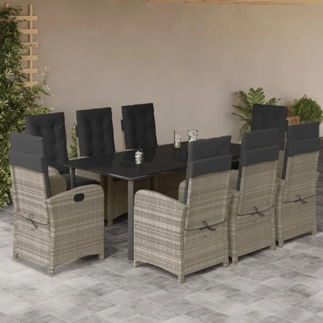 vidaXL 9-delige Tuinset met kussens poly rattan lichtgrijs grijs, foto 2
