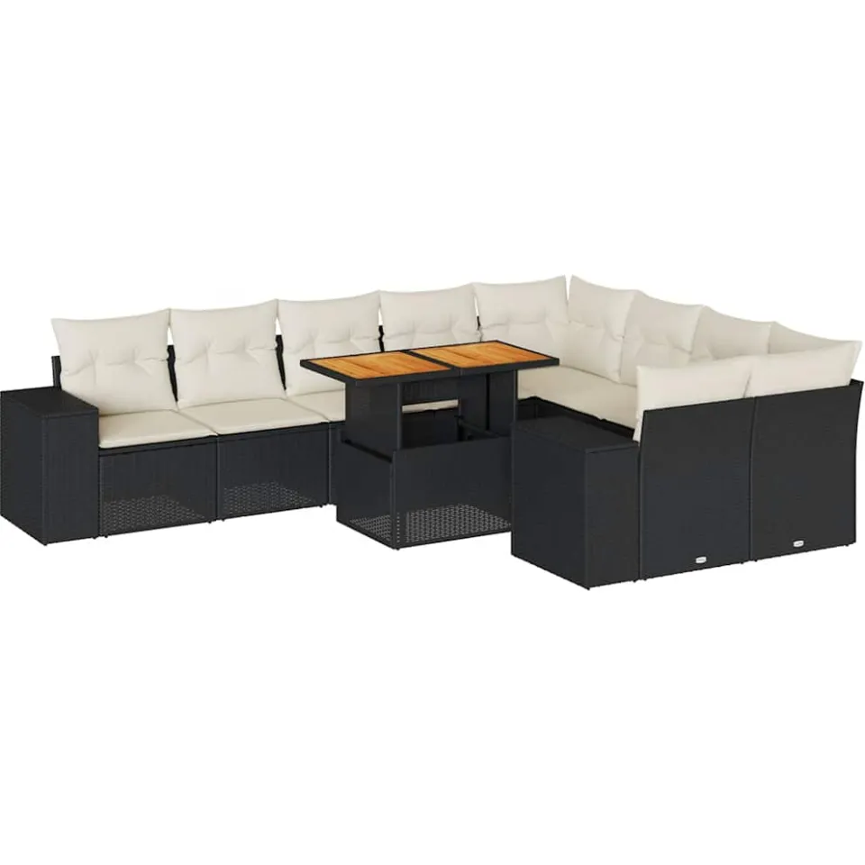 vidaXL 10-delige Loungeset met kussens poly rattan acacia zwart, foto 3