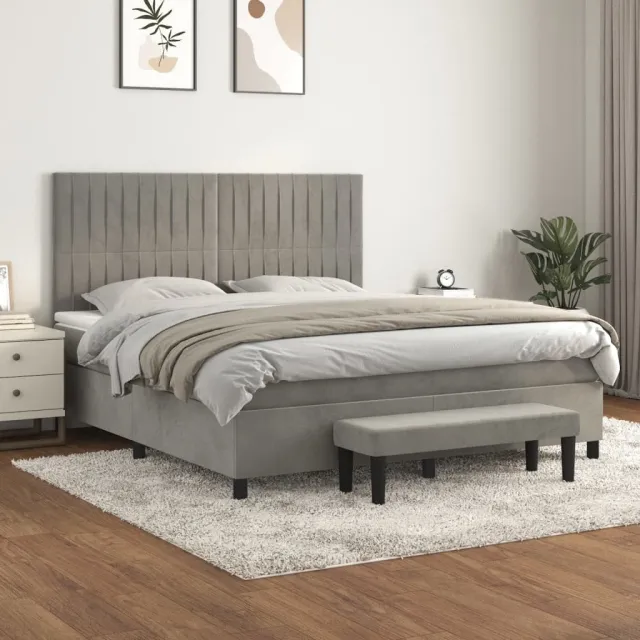 vidaXL Boxspring met matras fluweel lichtgrijs 160x200 cm grijs