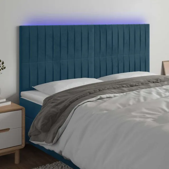 vidaXL Hoofdbord LED 200x5x118/128 cm fluweel donkerblauw