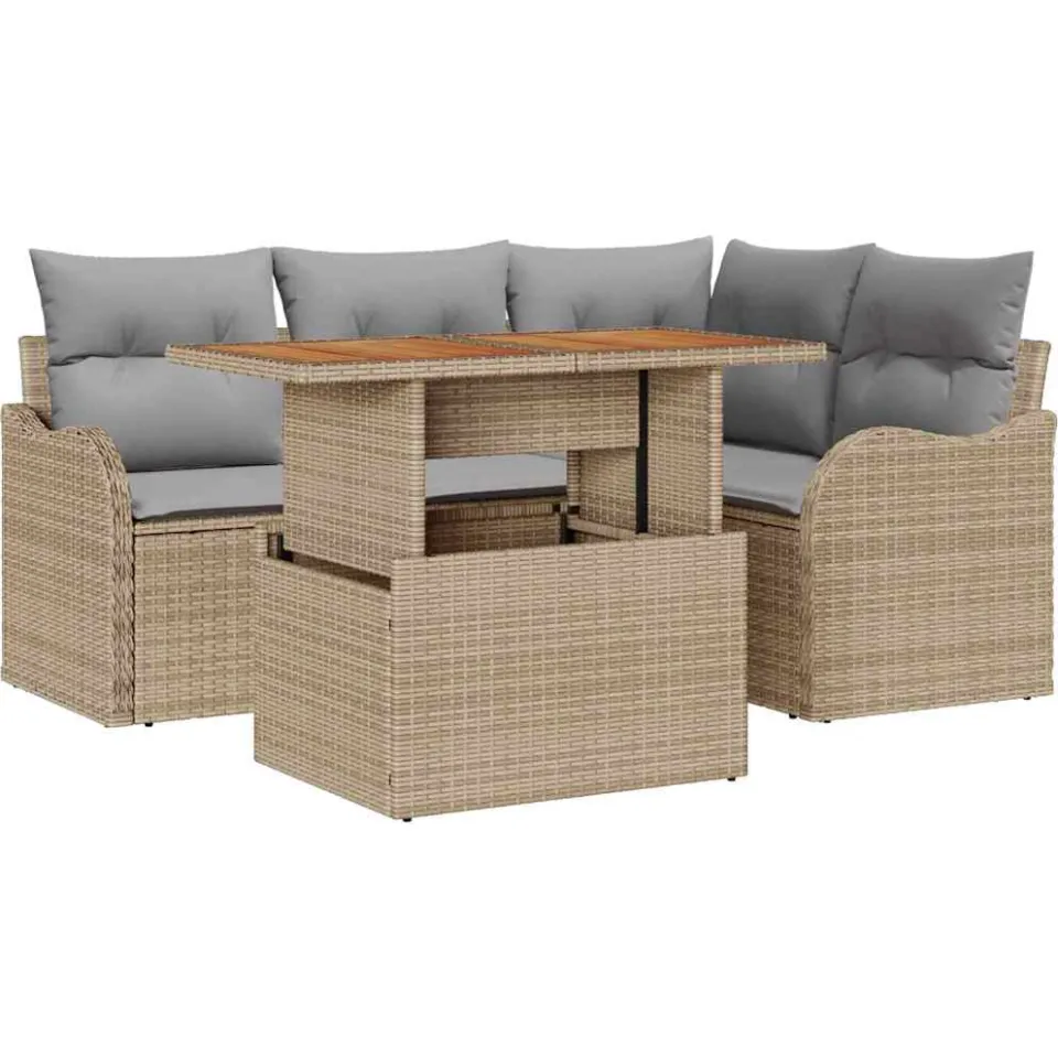 vidaXL Tuin Sofa Set 5 st Beige Poly riet