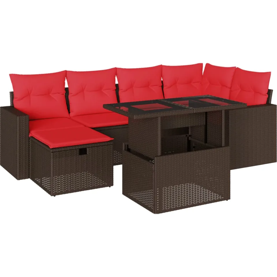 vidaXL 7-delige tuinbankset met kussens, bruin polyrotan, foto 3