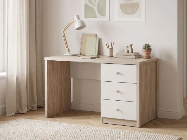 Mobistoxx Bureau EVAYA 125 cm 3 lades ivooreik/wit