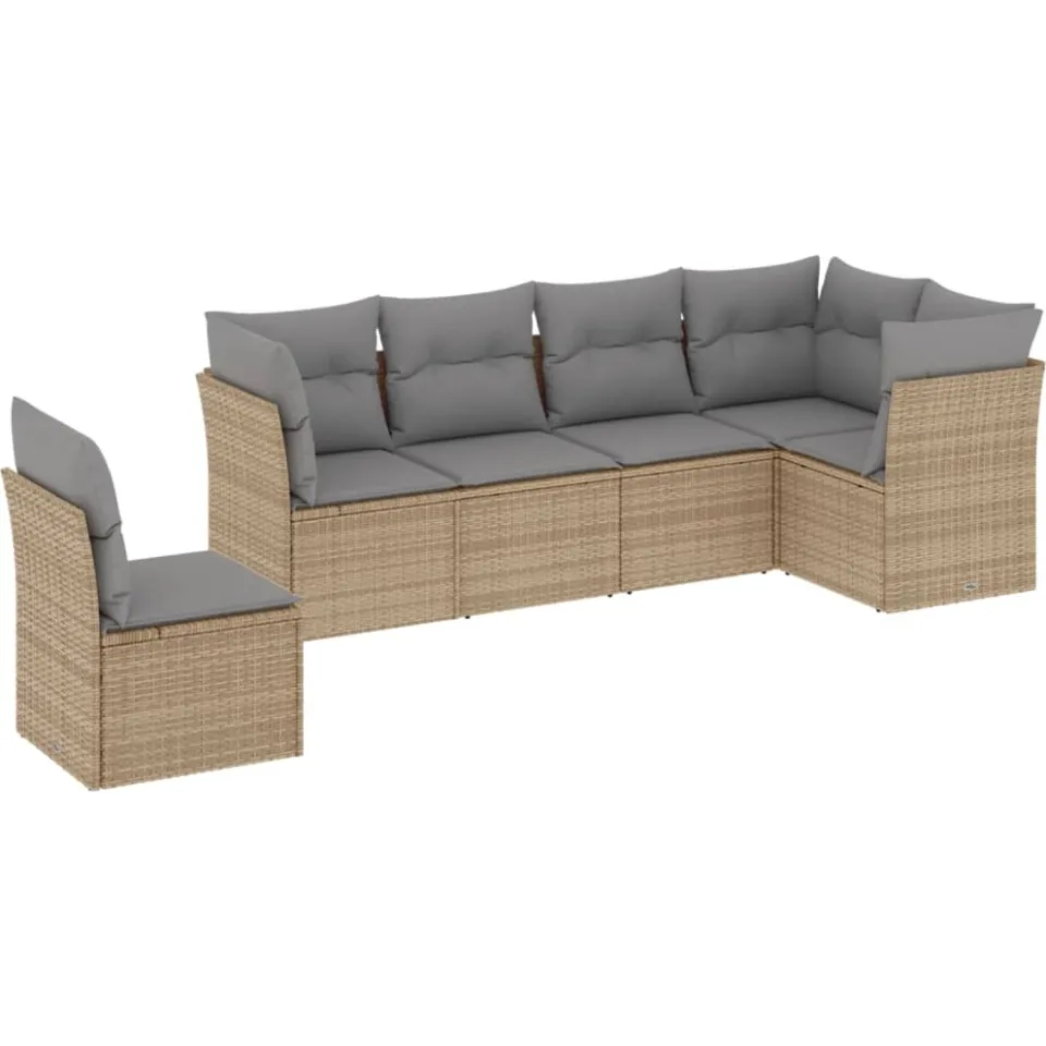 vidaXL 6-delige Loungeset met kussens poly rattan beige, foto 3