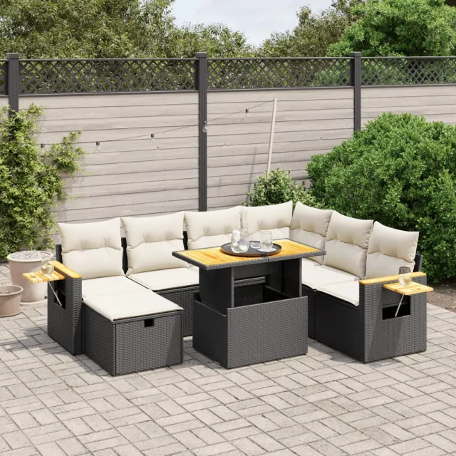 vidaXL 8-delige Loungeset met kussens poly rattan zwart, foto 2